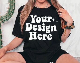 Bella Canvas 3001 Black Mockup, Bella Canvas 3001 Tshirt Mockup, Bella Canvas 3001 Mockup, Model Mockup, Black Shirt Mockup, Boho Mockup
