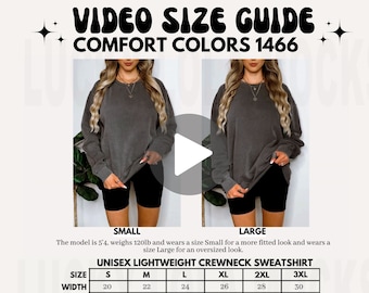 Comfort Colors 1466 Video Size Chart, Oversized Comfort Colors Size Chart, Size Chart Mockup, Comfort Colors Mockup, Oversized Size Chart