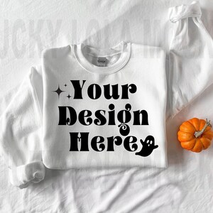 Gildan 18000 White Mockup, White Sweatshirt Mockup, Gildan 18000 Mockup, Flatlay Mockup  Fall Mockup, Halloween Mockup, Boho Mockup