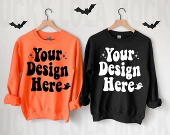 Gildan 18000 Orange Mockup, Gildan 18000 Black Mockup, Halloween Sweatshirt Mockup, Halloween Mockup, Fall Mockup, Gildan Sweatshirt Mockup