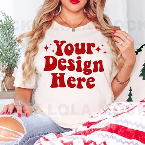 Bella Canvas 3001 Christmas Mock Up, Bella Canvas 3001 Natural Mockup, 3001 Natural Christmas, Bella Canvas Natural Mockup, Xmas Mockup