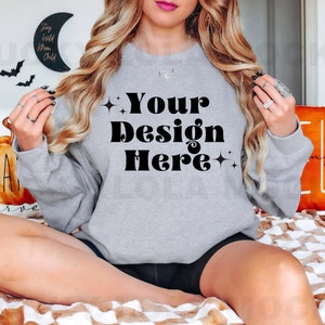 Gildan 18000 Sport Gray Mockup, Fall Sweatshirt Mockup, Halloween Sweatshirt Mockup, Sport Grey Mockup, Oversized Sweatshirt