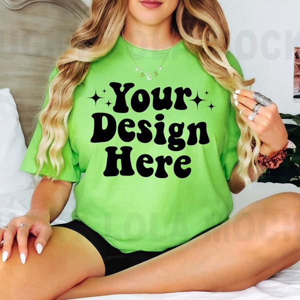 Gildan 64000 Lime Mockup, Lime Gildan 64000 Mockup, Gildan Shirt Mockup, Model Mockup, Boho Mockup, 64000 Gildan Mockup, T-shirt Mockup