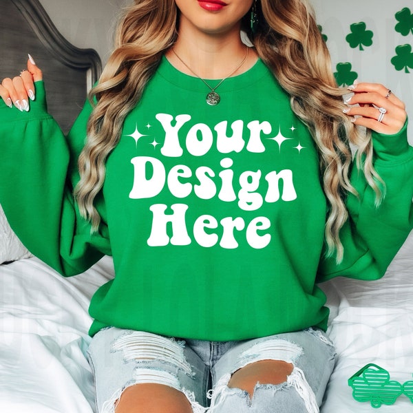 Gildan 18000 Mockup Irish Green, Green Sweatshirt Mockup, St Patricks Day Mockup, St Pattys Day Mockup, Irish Green 18000 Mockup