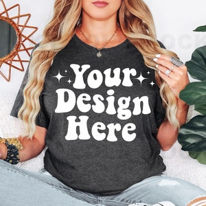 Bella Canvas 3001 Heather Dark Gray Mockup, Model Mockup, Dark Grey Heather Mockup, Bella Canvas 3001 Mockup, Oversized Shirt Mockup