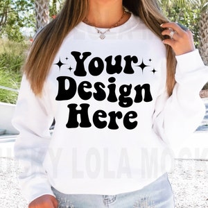 Gildan 18000 White Mockup, Gildan 18000 Mockup, White Sweatshirt Mockup, Oversize Sweatshirt Mockup, Model Mockup White Gildan 18000 Mockup