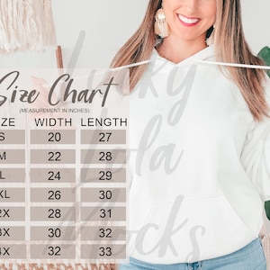Gildan 18500 Size Chart, Size Chart Mockup, Gildan Size Chart Mockup, Gildan Hoodie Mockup, Size Guide, G185 Size Chart, Hoodie Size Chart