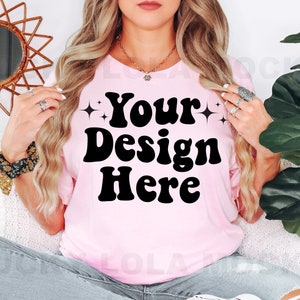 Bella Canvas 3001 Pink Mockup, Bella Canvas 3001 Mockup, Model Mockup, Pink Shirt Mockup, Bella Pink Mockup, Pink Shirt Mock Up, Boho Mockup