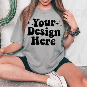 Comfort Colors C1717 Grey Shirt Mockup, Comfort Colors Grey Mockup, Model Mockup, Boho Mockup, Oversized Mockup, Grey Shirt Mockup image 1