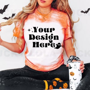 Gildan Bleach Mockup, Bleach Shirt Mockup, Heather Orange Mockup, Gildan 64000 Mockup, Gildan G640 Mockup, Bleached Mockup, Fall Mockup