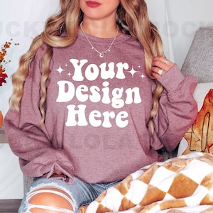 Gildan Heather Sport Dark Maroon Mockup, Fall Sweatshirt Mockup, 18000 Maroon Mockup, Maroon Sweatshirt Mockup, Oversized Sweatshirt Mockup