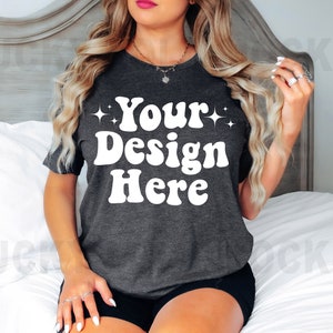 Bella Canvas 3001 Heather Dark Gray Mockup, Model Mockup, Dark Grey Heather Mockup, Bella Canvas 3001 Mockup, Oversized Shirt Mockup, Boho