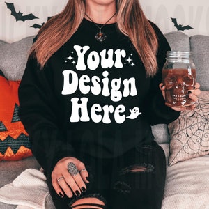 Gildan 18000 Black Mockup, Black Sweatshirt Mockup, Gildan 18000 Mockup, Model Mockup, Fall Mockup, Halloween Mockup, Spooky Mockup