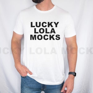 Witte Bella Canvas 3001 mockup, witte uniseks T-shirt mock-up, T-shirt mockup, mannelijk T-shirt mock-up, T-shirt mockup, model 3001 mockup