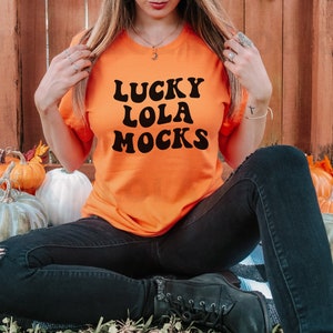 Bella Canvas 3001 Orange Mockup, Fall Shirt Mockup, Fall Mockup, Model Mockup, Orange T-Shirt Mockup, Halloween Mockup, Bella Canvas Mockup