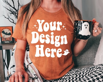 Bella Canvas 3001 Heather Autumn Mockup, Fall Shirt Mockup, Fall Mockup, Model Mockup, Heather Autumn T-shirt Mockup, Halloween Mockup,