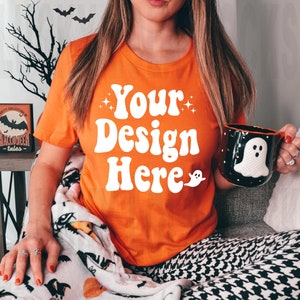 Bella Canvas 3001 Orange Mockup, Fall Shirt Mockup, Fall Mockup, Model Mockup, Orange T-Shirt Mockup, Halloween Mockup, Bella Canvas Mockup