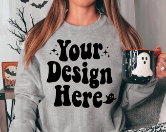 Gildan 18000 Sport Grey Mockup, Sport Grey Sweatshirt Mockup, Gildan 18000 Mockup, Model Mockup, Fall Mockup, Halloween Mockup, Boho Mockup