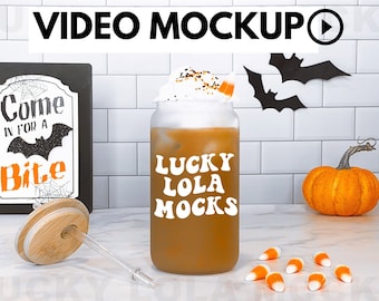 Video Mockup, Frosted Glass Mockup, Frosted Libbey Glass Mockup, Glass Can Mockup, 16 oz Glass Can Mock Up, Glass Mug Mockup, Glass Beer Can