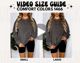 Comfort Colors 1466 Video-Größentabelle, übergroße Comfort Colors-Größentabelle, Größentabellen-Mockup, Comfort Colors Mockup, übergroße Größentabelle