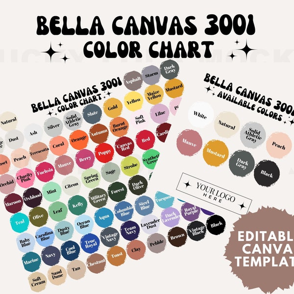 Editable Bella Canvas 3001 Color Chart, Bella Canvas Color Chart, Bella Canvas Mockup, Editable Color Chart, Bella Canvas 3001 Mockup