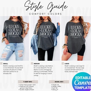 Puede incluir: Una guía de estilo para una camiseta gris antracita con el texto "Lucky Lola Mocks" impreso en blanco. La camiseta se muestra en tres modelos que llevan diferentes tallas: pequeña, mediana y grande. El modelo que lleva la talla pequeña lleva unos vaqueros azules, el modelo que lleva la talla mediana lleva unos leggings negros y el modelo que lleva la talla grande lleva unos pantalones cortos de ciclista negros. La camiseta se describe como una camiseta unisex de peso pesado, preencogida, lavada en suave, tejido teñido en prenda, con mangas y dobladillo inferior cosidos con doble aguja.