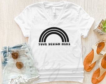 Bella Canvas 3005 White V Neck Mockup, Bella Canvas Unisex V Neck Mockup, V-Neck 3005 Shirt Mockup, White 3005 Mockup, Boho Mockup