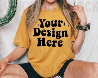 Bella Canvas 3001 Heather Mustard Mockup, Bella Canvas 3001 Tshirt Mockup, Bella Canvas 3001 Mockup, Model Mockup, Heather Mustard Shirt
