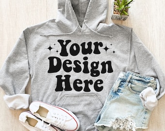 Gildan 18500 mockup, Gildan 18500 hooded sweater merk sport grijze hoodie mockup, Gildan hoodie mockup, sport grijze hoodie mockup,