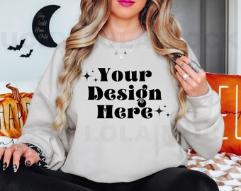 Gildan 18000 zandmodel, herfstsweatermodel, 18000 zandmodel, Gildan Sand-sweatermodel, oversized sweater, zandkleurig Gildan 18000
