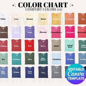 Tabla de colores Comfort Colors C1717 EDITABLE, Tabla de colores Comfort Colors, Tabla de colores C1717, Maqueta de tabla de colores 1717, Maqueta de Comfort Colors