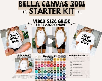 Bella Canvas 3001 Video Starter Kit, Bella Canvas 3001 Video Size Chart, Size Guide Mockup, Size Chart Mockup, 3001 Color Chart