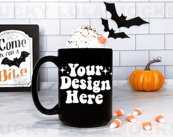 15oz Black Mug Mockup, 15oz Mug Mockup, 15oz Coffee Mug Mockup, Blank Mug Mockup, Coffee Mug Mockup, Halloween Mockup, Halloween Mug,