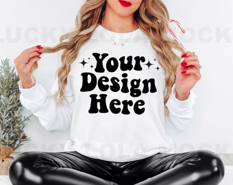 Bella Canvas 3501 Christmas Mockup, 3501 Mockup, Bella Canvas Long Sleeve Shirt Mockup, White Long Sleeve Mockup, Oversized Shirt