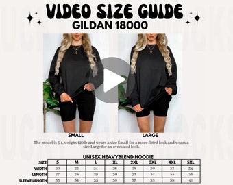 Gildan 18000 Video-Größentabelle, übergroße Größentabelle, Gildan Sweatshirt-Größentabelle, Größentabelle Gildan 18000, Gildan G180 Größentabelle