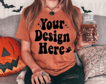 Bella Canvas 3001 Heather Autumn Mockup, Fall Shirt Mockup, Fall Mockup, Model Mockup, Heather Autumn T-shirt Mockup, Halloween Mockup,