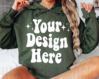 Gildan 18500 Military Green Mockup, Hoodie Mockup, 18500 Model Mockup, Hoodie Mockup Model, Gildan 18500 Mockup, Gildan Military Green