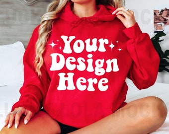 Gildan 18500 Mockup, Gildan Rot Hoodie Mockup, Oversized Hoodie Mockup, Gildan Modell Mockup, Gildan Mockup Rot, Hoodie Mockup Gildan