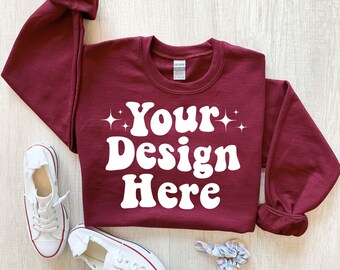 Maquette Gildan 18000, maquette bordeaux Gildan 18000, maquette de sweat-shirt bordeaux, maquette hiver, maquette de sweat-shirt Gildan, maquette 18000, G180
