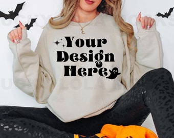 Gildan 18000 zandmodel, herfstsweatermodel, 18000 zandmodel, Gildan Sand-sweatermodel, oversized sweater, zandkleurig Gildan 18000