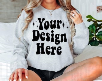 Mockup Gildan 18000 Ash, Mockup 18000 Ash, Mockup felpa Gildan Ash, Mockup oversize, Mockup modello felpa, Mockup Gildan 18000 Ash