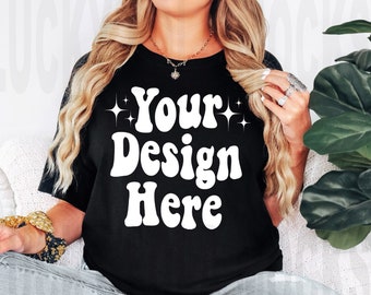 Comfort Colors 1717 Black Mockup, Black Shirt Mockup, 1717 Black Mockup, Boho Model Mockup, Oversized Shirt Mockup, Black T-Shirt Mockup