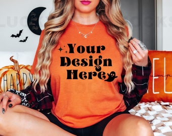 Bella Canvas 3001 Orange Mockup, 3001 Halloween Mockup, Orange Tshirt Mockup, Oversized Shirt Mockup, Bella Canvas Orange Mockup