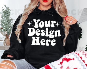 Gildan 18500-mockup, kerstmockup, Gildan Black hoodie-mockup, oversized hoodie-mockup, Gildan-model, Gildan-mockup zwart