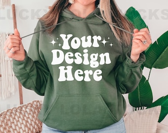 Gildan 18500 Military Green, Gildan 18500 Mockup, Oversized Hoodie Mockup, Gildan Model Mockup, Gildan Mockup Hoodie, 18500 Model Mockup