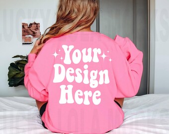 Gildan 18000 Mockup, Safety Pink Mockup, Gildan Pink Sweatshirt Mockup, Oversized Mockup, Sweatshirt Model Mockup, 18000 Safety Pink
