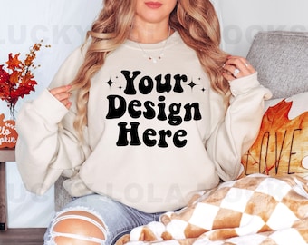 Gildan 18000 zandmodel, herfstsweatermodel, 18000 zandmodel, Gildan Sand-sweatermodel, oversized sweater, zandkleurig Gildan 18000