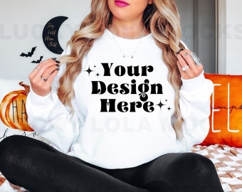 Gildan 18000 Mockup, Fall Sweatshirt Mockup, 18000 White Mockup, Gildan White Sweatshirt Mockup, Oversized Sweatshirt Mockup, Model Mockup