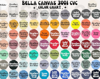 Tabla de colores CVC Bella Canvas 3001, Tabla de colores Bella Canvas, Maqueta Bella Canvas, Maqueta Bella Canvas 3001
