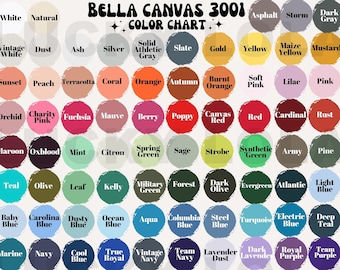Tabla de colores Bella Canvas 3001, tabla de colores Bella Canvas, maqueta Bella Canvas, tabla de colores editable, maqueta Bella Canvas 3001